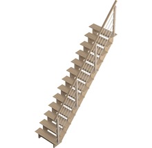 Holztreppe mit Metallgeländer