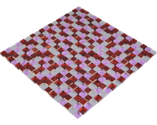 Mosaikfliese mit rotem und lilafarbenem Glas