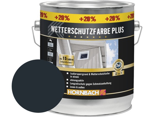 HORNBACH Holzfarbe Wetterschutzfarbe Plus anthrazit 3 l (20 % Gratis!)