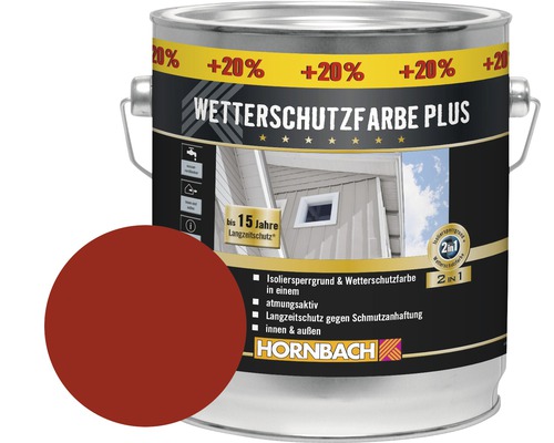 HORNBACH Holzfarbe Wetterschutzfarbe Plus schwedenrot 3 l (20 % Gratis!)