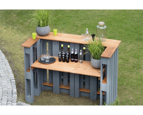 Palettenbartisch Outdoor-Bartisch aus Holz 188x80x122 cm grau