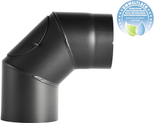 Ofenrohr-Bogen Bertrams 90° mit Tür Ø 200 mm senotherm lackiert schwarz metallic Ofenrohrbogen mit Reinigungsöffnung