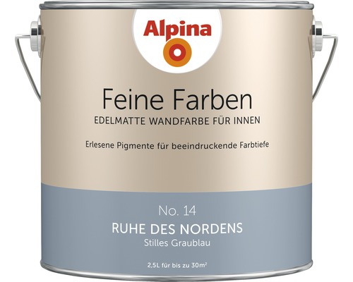 Alpina Feine Farben konservierungsmittelfrei Ruhe des Nordens 2,5 L Eimer mit Alpina Feine Farben edelmatter Wandfarbe für Innenbereich, Farbton Ruhe des Nordens, 2,5 Liter