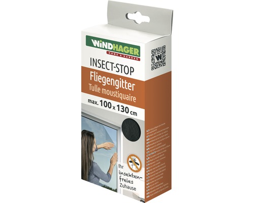 Fliegengitter Windhager Standard PLUS für Fenster ohne Bohren anthrazit 100x130 cm Windhager Insektenschutz Fliegengitter Verpackung mit maximalen Maßen 100 mal 130 Zentimeter
