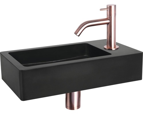 Schwarzes Waschbecken mit Armatur