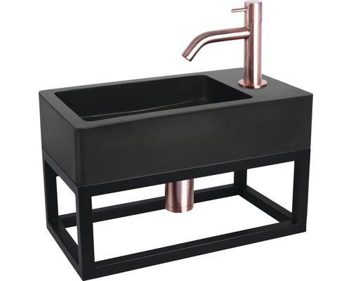 Waschtisch mit Unterschrank, schwarzes Becken und Armatur