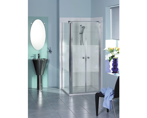 Pendeltür für Seitenwand Breuer Elana 6 90 cm Dekor Intima Profilfarbe silber Badezimmer mit Dusche, Waschbecken und Spiegel