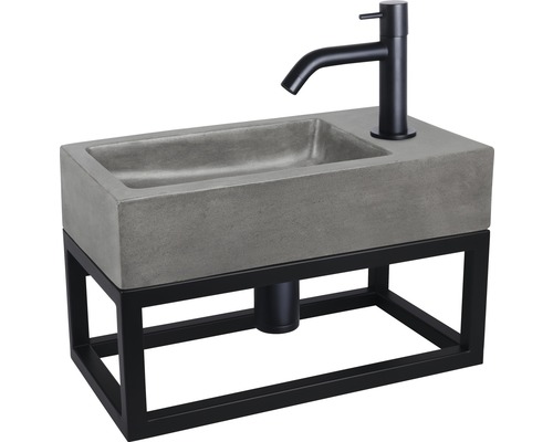 Waschtisch mit Betonbecken und schwarzem Metallgestell
