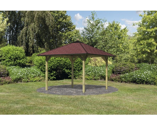 Pavillon Karibu Eco Espenau mit Dachschindeln und Haube 265 x 265 cm kesseldruckimprägniert