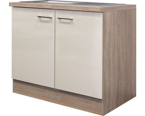 Flex Well Spülenschrank inkl Spüle Nepal BxTxH 100x60x86 cm Frontfarbe kaschmir glänzend Anschlag links rechts