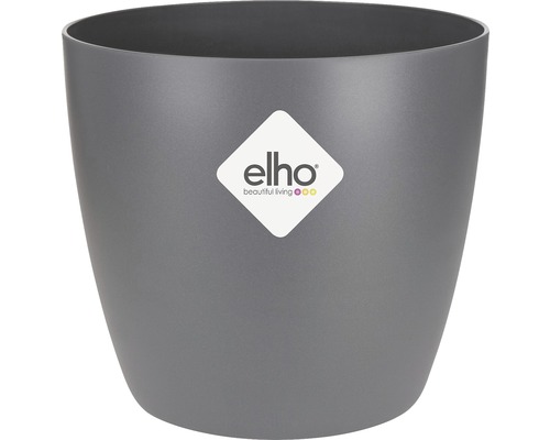 Grauer Blumentopf aus Kunststoff mit Elho Logo