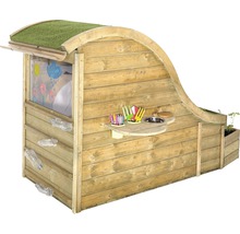 Spielhaus aus Holz mit Spielküche und bepflanztem Dach