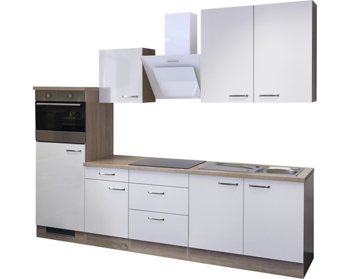 Komplette Küchenzeile mit Spüle, Kochfeld, Backofen und Dunstabzugshaube