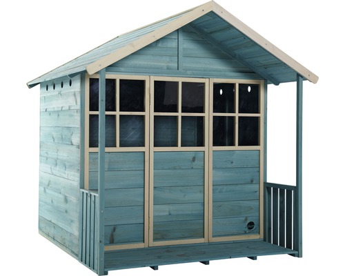 Holzspielhaus mit Fenstern und Veranda für Kinder