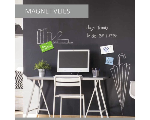 Glasvlies Magnetvlies 3538700026 1 x 2,60m Magnetische Wandfolie mit Kreidezeichnungen in einem Arbeitsbereich