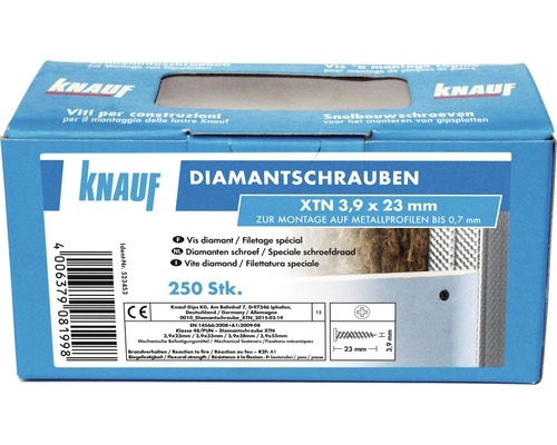 Packung Knauf Diamantschrauben XTN 3,9 x 23 Millimeter zur Montage auf Metallprofilen