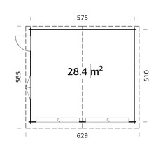 Grundriss eines Gartenhauses mit einer Fläche von 28.4 Quadratmetern.
