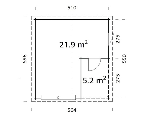 Einzelgarage Palmako Roger 21,9+5,2 m² mit Sektionaltor 510 x 550 cm natur