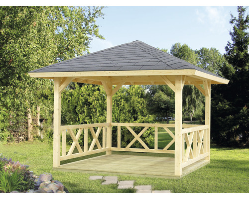 Pavillon Palmako Betty mit Geländer 9,0 m² 300 x 300 cm natur Holzpavillon mit Dach im Garten