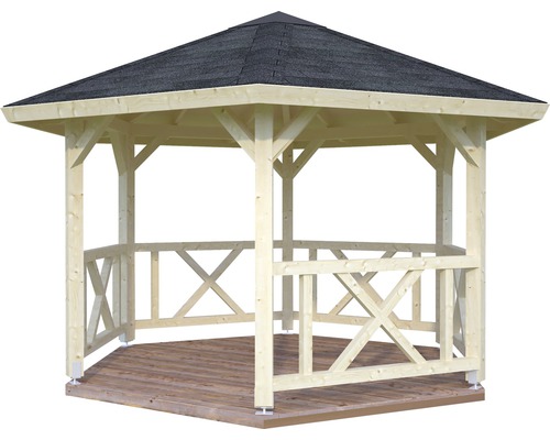 Pavillon Palmako Betty mit Geländer 9,9 m² Ø 337 cm natur Holz Pavillon mit Dach