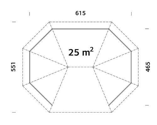 Grundrisszeichnung mit Abmessungen und einer Fläche von 25 Quadratmetern