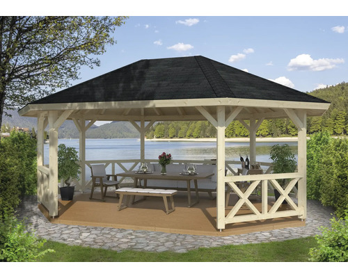 Pavillon Palmako Betty mit Geländer 25,0 m² 617 x 467 cm cm natur