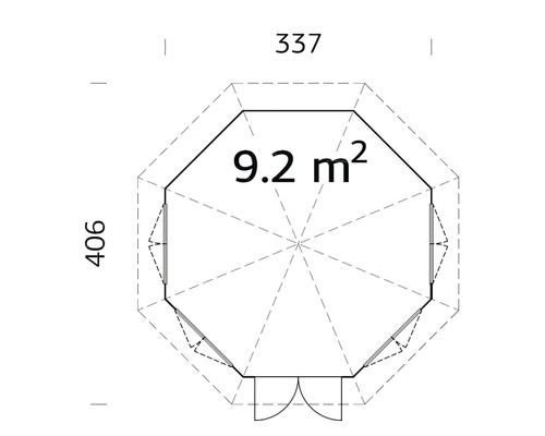 Grundriss eines Gartenhauses mit einer Fläche von 9.2 Quadratmetern