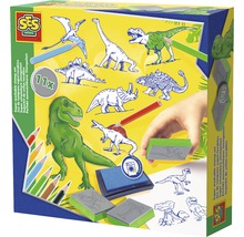 SES Creative Dinosaurier Stempelset mit Stempelfarben und Buntstiften in Verpackung