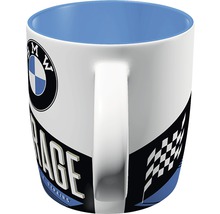 Keramiktasse mit BMW Logo und Garagenmotiv