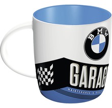 Keramiktasse mit BMW Logo und Garagenmotiv