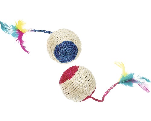 Katzenspielzeug Karlie Sisal Spielball mit Feder und Rassel 6 cm zufällige Farbauswahl