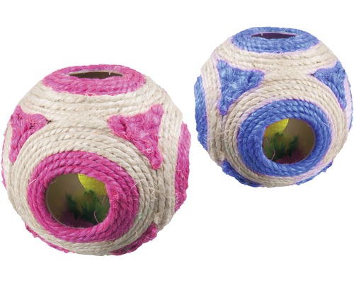 Katzenspielzeug Karlie Sisal Spielball 11 cm zufällige Farbauswahl Zwei Katzenspielbälle aus Seil mit Öffnungen