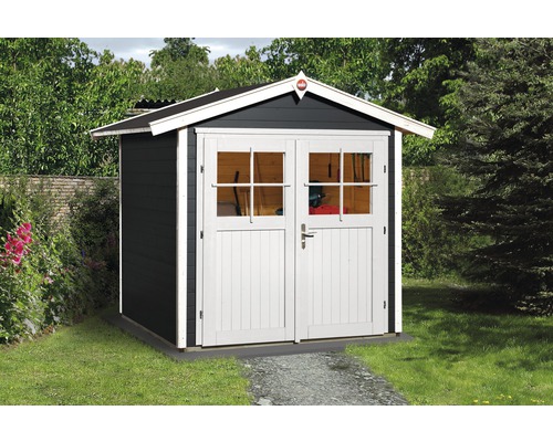 Gartenhaus weka 224 Gr.1 mit Fußboden 260 x 229 cm anthrazit Gartenschuppen aus Holz mit Doppeltür im Garten