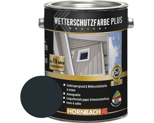 HORNBACH Holzfarbe Wetterschutzfarbe Plus anthrazit 2,5 l Wetterschutzfarbe Plus Farbdose mit Produktdetails und Farbbeispiel