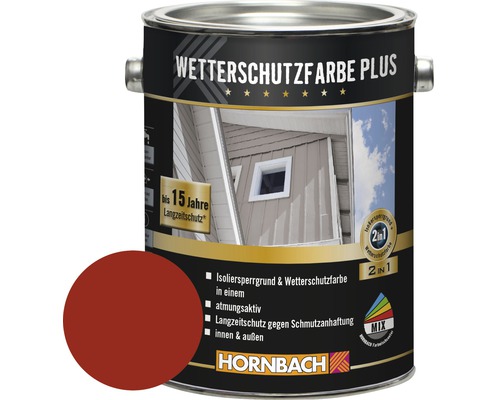 HORNBACH Holzfarbe Wetterschutzfarbe Plus schwedenrot 2,5 l Farbe Wetterschutzfarbe Plus in Dose mit Farbbeispiel