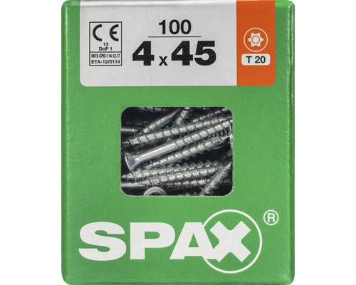 Spax Universalschraube T-STAR plus Senkkopf TX Teilgewinde 4x45 mm WIROX 100 Stück Spax Universalschrauben 4x45 Millimeter, 100 Stück, Torx 20