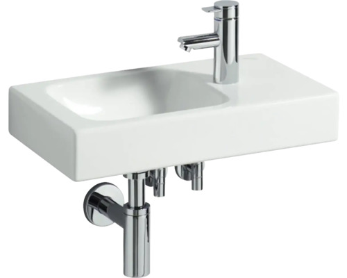 Weißes Keramik-Handwaschbecken mit Armatur und Siphon