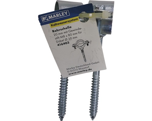 Marley Rohrschelle 20 mm mit Gewindestift M8 x 80 mm für Dübel 10 mm