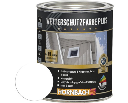HORNBACH Holzfarbe Wetterschutzfarbe Plus weiß 750 ml Dose Wetterschutzfarbe Plus mit Farbbeispiel