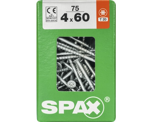Spax Universalschraube T-STAR plus Senkkopf TX Teilgewinde 4x60 mm WIROX 75 Stück Verpackung Spax Schrauben 4 x 60