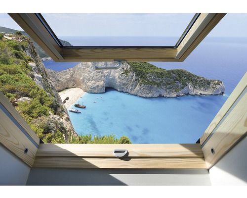 Fototapete Papier 10393P4 Dachfenster Küste blau grün 2-tlg. 254 x 184 cm