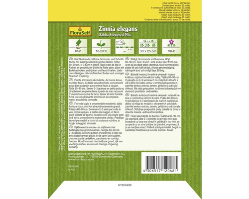 FloraSelf Zinnia elegans Dahlie, Mischung Saatgutpackung