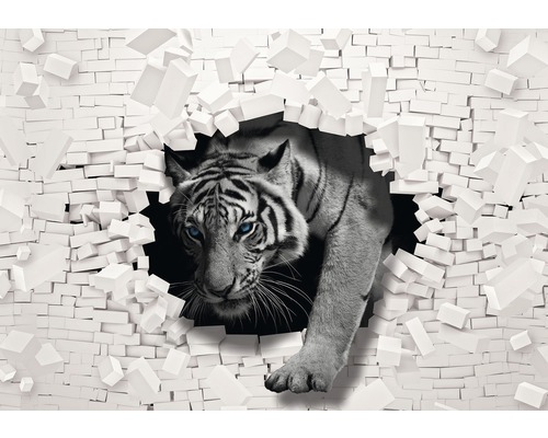 Fototapete Papier 10400P4 Tiger 3D weiß grau 2-tlg. 254 x 184 cm