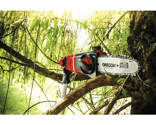 Eine Hochentaster beim Beschneiden eines Astes im Freien.