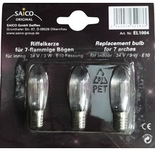 Riffelkerzen für 7-flammige Bögen, 34 Volt, 3 Watt, E10 Fassung im Blisterpack