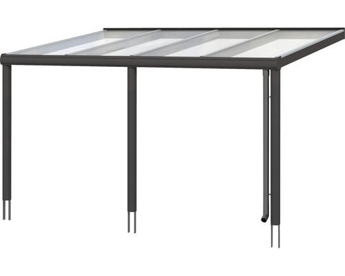 Terrassenüberdachung mit transparentem Dach und vier Pfosten