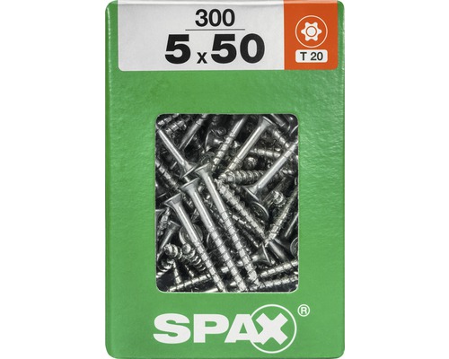 Spax Universalschraube T-STAR plus Senkkopf TX Teilgewinde 5x50 mm WIROX 300 Stück Verpackung mit 300 SPAX Schrauben, 5 x 50 Millimeter, T20 Torx Antrieb