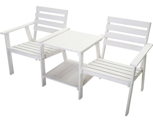 Gartenbank Loveseat Tete-a-Tete Holz 2-Sitzer inkl. Tisch weiß-0