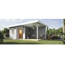 Saunahaus Weka Salo 2 inkl. 7,5 kW Bio Ofen u.digitaler Steuerung mit Vorraum und Holztüre aus Isolierglas wärmegedämmt grau/weiß