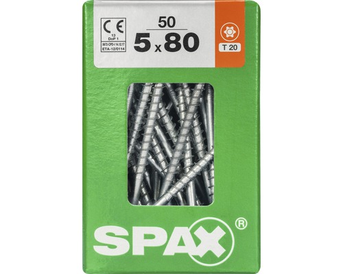 Spax Universalschraube T-STAR plus Senkkopf TX Teilgewinde 5x80 mm WIROX 50 Stück Spax Schrauben 5x80 Millimeter, 50 Stück Packung
